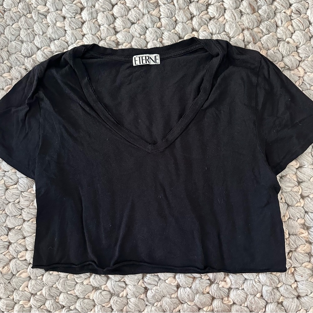 Eterne V‎ Neck t Shirt Sleeve Crop T Shirt black size large